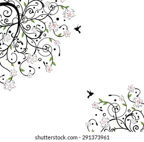 Rama de árbol con hojas y flores