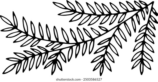 Tree branch with leaves. Hand drawing. Vector illustration.