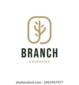 Tree branch with leaves logo template