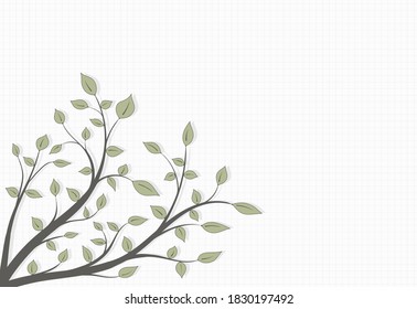 Tree branch with leaves with space for text on a notebook sheet in vintage style