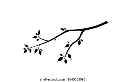 tree branch with leaves. spring tree design element. isolated vector black silhouette image