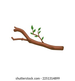 Rama de árbol con ilustración vectorial de hojas. Dibujo de dibujos animados de parte de árboles, madera, madera y madera aislados sobre fondo blanco. Materiales de construcción, concepto forestal
