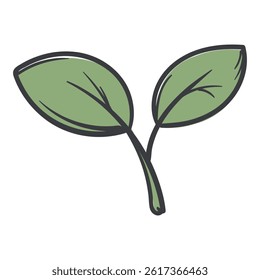 A tree branch with leaves. Vector illustration for sticker, icon, print. Simple Hand Drawn Image Isolated on White Background