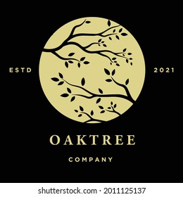 Tree branch logo design. tree branch and moon vector illustration