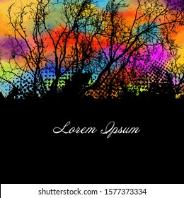 Tree branch multi-colored silhouette. Vector illustration