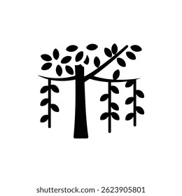 Tree Branch with Multiple Hanging Leaves Icon - Black