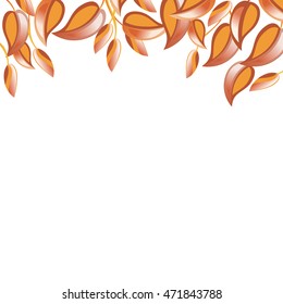 Tree Branch on White Background. Autumn banner template. Golden Yellow Leaves.