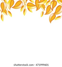 Tree Branch on White Background. Autumn banner template. Golden Yellow Leaves.