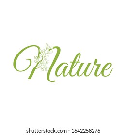Tree branch as a part of typographic word: nature 