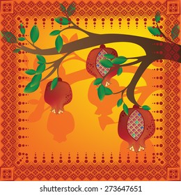 Tree branch with pomegranates and pattern