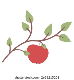 Tree branch with a red apple vector illustration isolated on white background