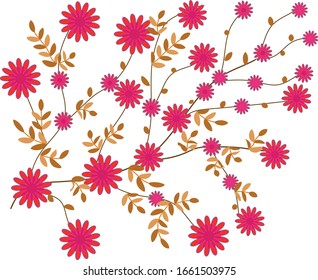 Rama de árbol con flores rojas sobre fondo blanco.