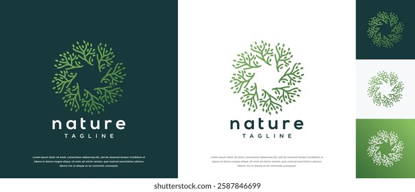 tree branch round leaf logo vector icon illustration