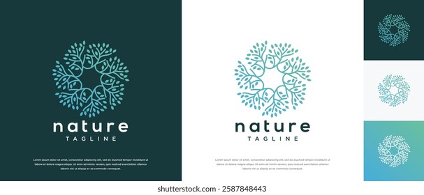 tree branch round leaf logo vector icon illustration