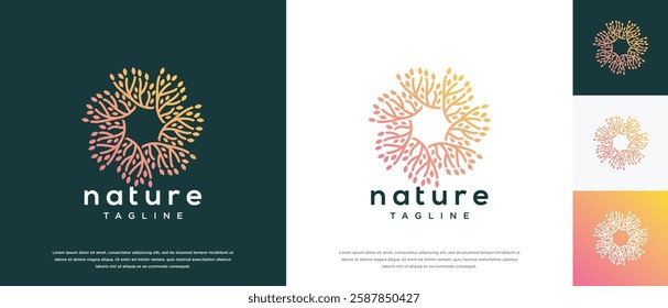 tree branch round leaf logo vector icon illustration