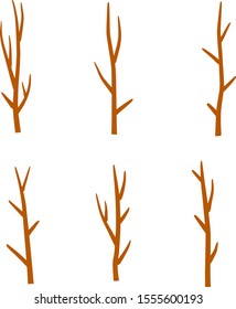 Tree branch. Set of different brown sticks. Cartoon flat illustration. Element of nature, forest, Park