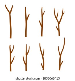 Tree branch. Set of different brown sticks. Cartoon flat illustration. Element of nature, forest or Park isolated on white