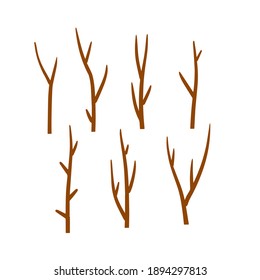 Tree branch. Set of different brown sticks. Element of nature, forest, Park. Cartoon flat illustration