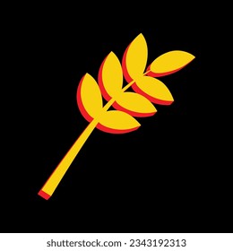 Tree branch sign. 3D Extruded Yellow Icon with Red Sides a Black background. Illustration.