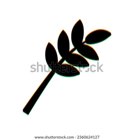Tree branch sign. Black Icon with vertical effect of color edge aberration at white background. Illustration.