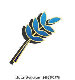Tree branch sign. Blue icon with gold contour with dark gray shadow at white background. Illustration.