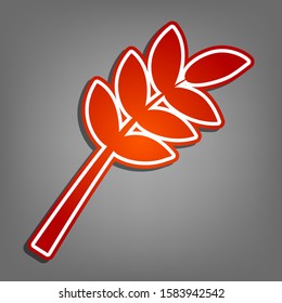 Tree branch sign. Flat red icon with linear white icon with gray shadow at grayish background. Illustration.