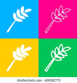 Tree branch sign. Four styles of icon on four color squares.