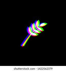 Tree branch sign. Red, green and blue unfocused contour icon at black background. Illustration.