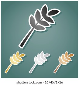 Baumzweig-Schild. Satz von metallischen Symbolen mit grauem, goldenem, silbernem und bronzem Farbverlauf mit weißer Kontur und Schatten auf viridfarbenem Hintergrund. Illustration.