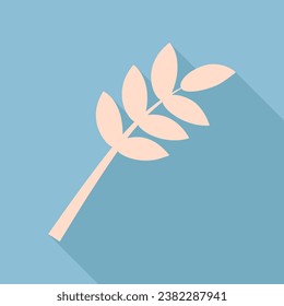 Tree branch sign. Unbleached silk Icon with very long shadow at dark sky blue background. Illustration.