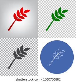 Tree branch sign. Vector. 4 styles. Red gradient in radial lighted background, green flat and gray scribble icons on transparent and linear one in blue circle.