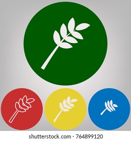 Tree branch sign. Vector. 4 white styles of icon at 4 colored circles on light gray background.