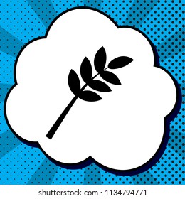 Tree branch sign. Vector. Black icon in bubble on blue pop-art background with rays.