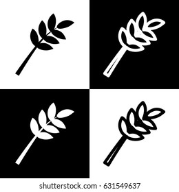 Tree branch sign. Vector. Black and white icons and line icon on chess board.