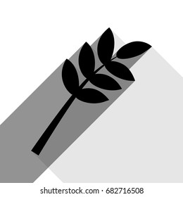 Tree branch sign. Vector. Black icon with two flat gray shadows on white background.