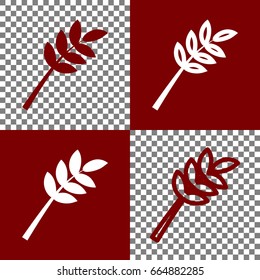 Tree branch sign. Vector. Bordo and white icons and line icons on chess board with transparent background.