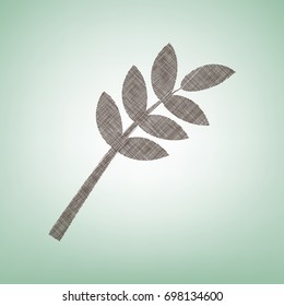 Tree branch sign. Vector. Brown flax icon on green background with light spot at the center.