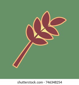 Tree branch sign. Vector. Cordovan icon and mellow apricot halo with light khaki filled space at russian green background.