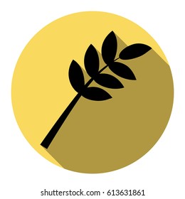 Tree branch sign. Vector. Flat black icon with flat shadow on royal yellow circle with white background. Isolated.
