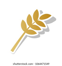 Tree branch sign. Vector. Golden gradient icon with white contour and rotated gray shadow at white background.