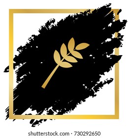 Tree branch sign. Vector. Golden icon at black spot inside golden frame on white background.