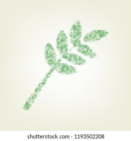 Tree branch sign. Vector. Green hexagon rastered icon and noised opacity and size at light green background with central light.