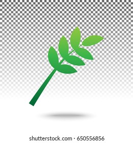 Tree branch sign. Vector. Green gradient icon with shadow at bottom on transparent and white background.