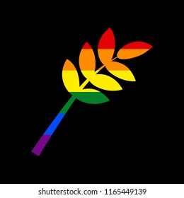 Tree branch sign. Vector. Icon with colors of LGBT flag at black background.