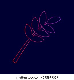 Tree branch sign. Vector. Line icon with gradient from red to violet colors on dark blue background.