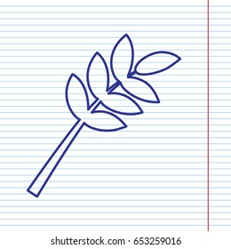 Tree branch sign. Vector. Navy line icon on notebook paper as background with red line for field.