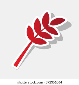 Tree branch sign. Vector. New year reddish icon with outside stroke and gray shadow on light gray background.
