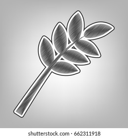 Tree branch sign. Vector. Pencil sketch imitation. Dark gray scribble icon with dark gray outer contour at gray background.