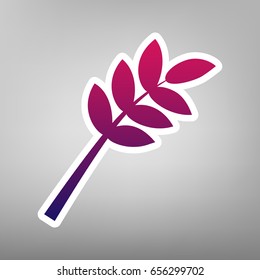 Tree branch sign. Vector. Purple gradient icon on white paper at gray background.