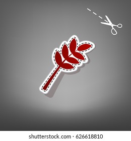 Tree branch sign. Vector. Red icon with for applique from paper with shadow on gray background with scissors.